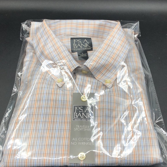 NWT Jos A Bank Shirt Men's Size Large Blue Peach Plaid Button Front Long Sleeve - Picture 10 of 12